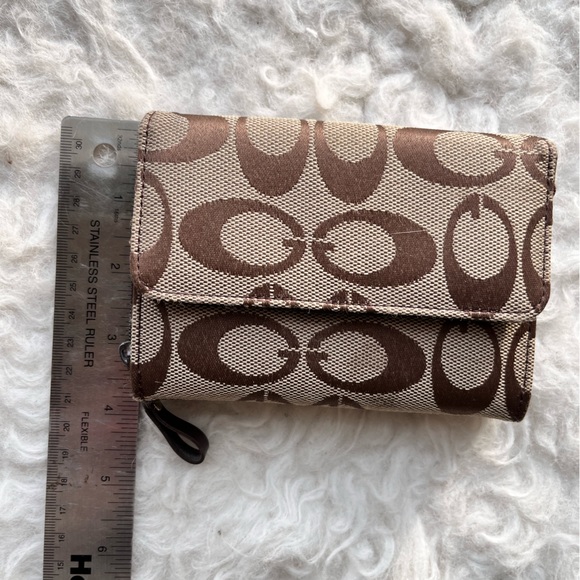 Brown Tan Logo Trifold Coach Style Gucci Look A Like Wallet Cardholder Signature - Picture 9 of 10